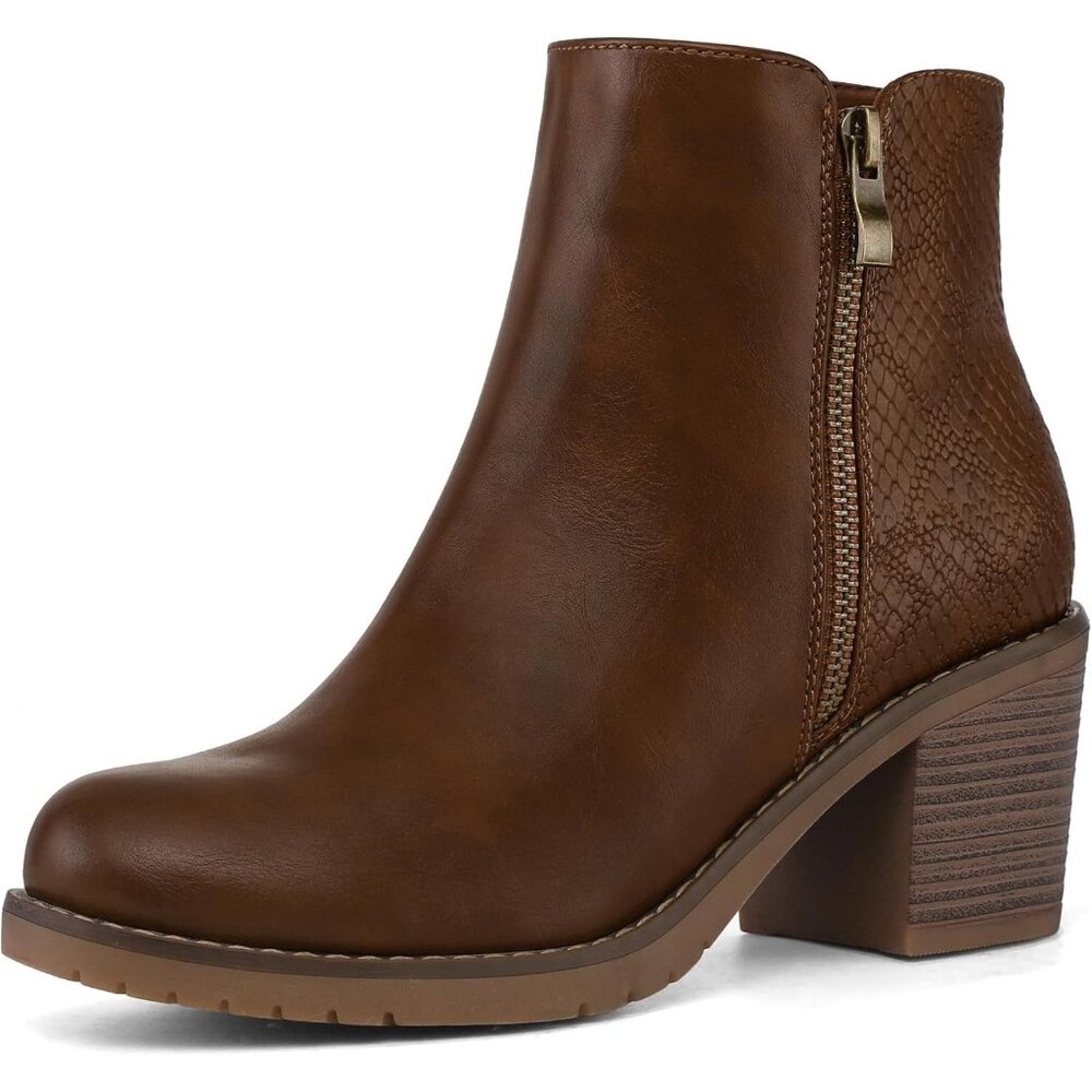 mysoft Ankle Boot Women's Brown Polyurethane Low Chunky Stacked Heel With Zipper